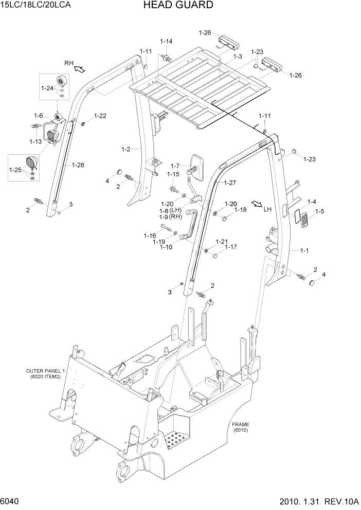 Схема запчастей Hyundai 15LC/18LC/20LCA-7 - PAGE 6040 HEAD GUARD СТРУКТУРА