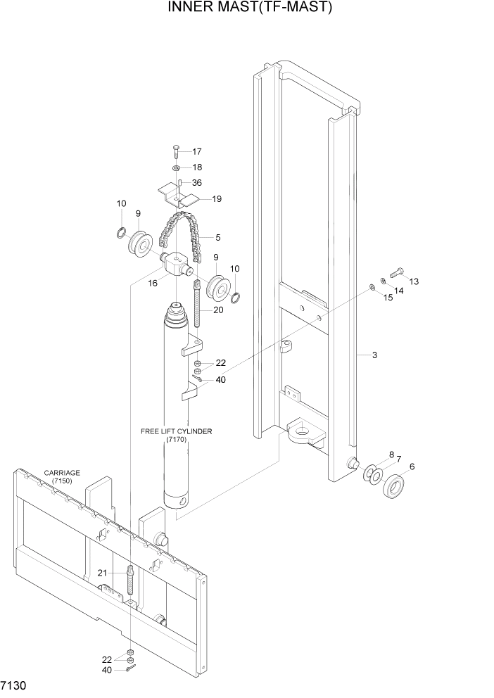 Схема запчастей Hyundai 15LC/18LC/20LCA-7 - PAGE 7130 INNER MAST(TF-MAST) РАБОЧЕЕ ОБОРУДОВАНИЕ