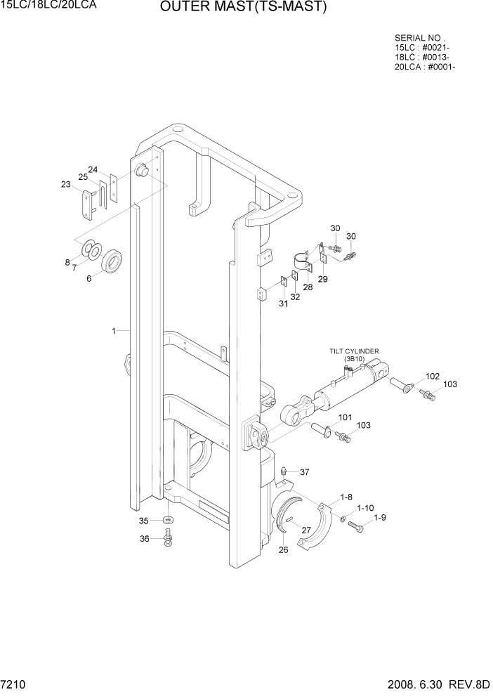 Схема запчастей Hyundai 15LC/18LC/20LCA-7 - PAGE 7210 OUTER MAST(TS-MAST, OPTION) РАБОЧЕЕ ОБОРУДОВАНИЕ