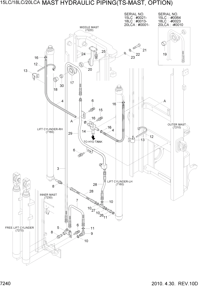 Схема запчастей Hyundai 15LC/18LC/20LCA-7 - PAGE 7240 MAST HYDRAULIC PIPING(TS-MAST, OPTION) РАБОЧЕЕ ОБОРУДОВАНИЕ