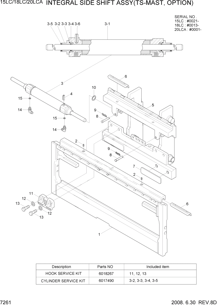 Схема запчастей Hyundai 15LC/18LC/20LCA-7 - PAGE 7261 INTEGRAL SIDE SHIFT ASSY(TS-MAST,OPTION) РАБОЧЕЕ ОБОРУДОВАНИЕ