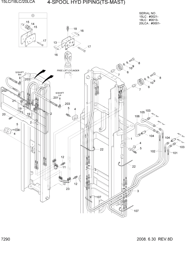 Схема запчастей Hyundai 15LC/18LC/20LCA-7 - PAGE 7290 4-SPOOL HYDRAULIC PIPING(TS-MAST,OPTION) РАБОЧЕЕ ОБОРУДОВАНИЕ