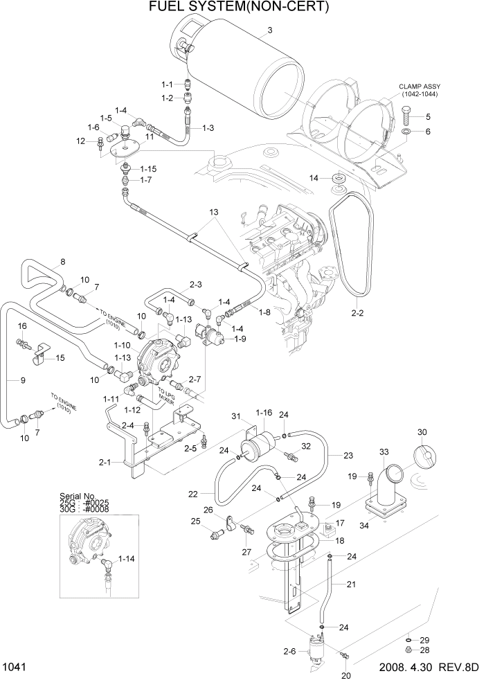 Схема запчастей Hyundai 20/25/30G-7 - PAGE 1041 FUEL SYSTEM(NON-CERT) СИСТЕМА ДВИГАТЕЛЯ