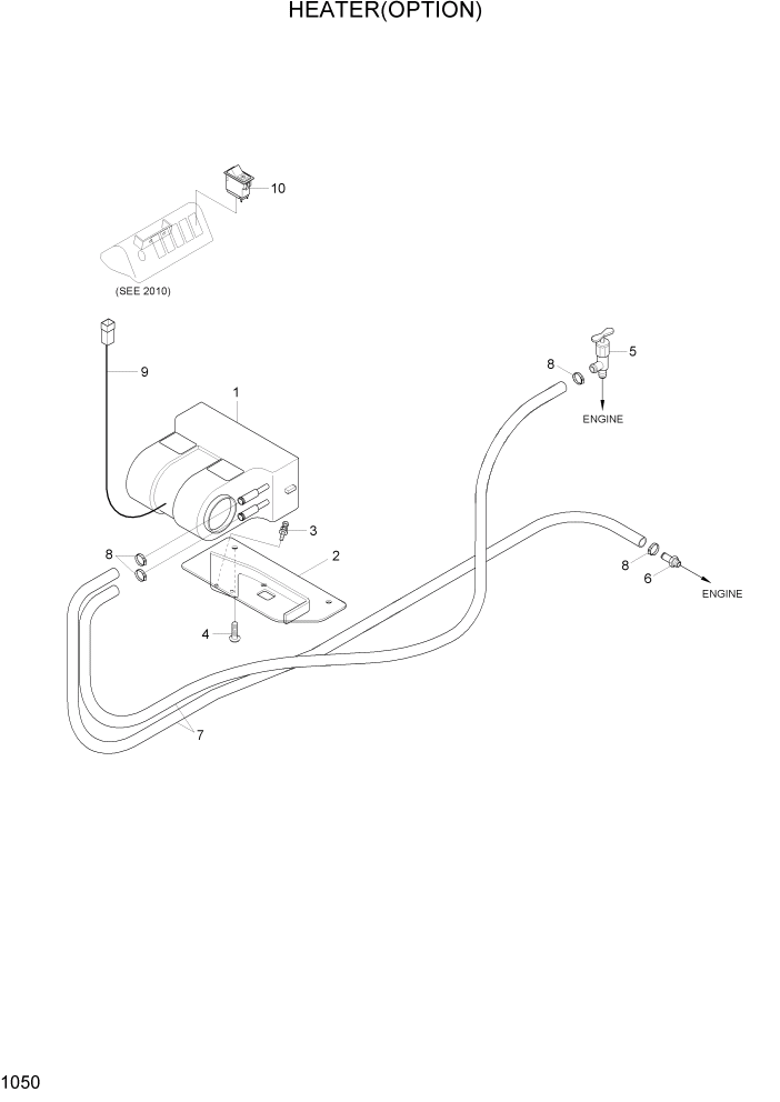 Схема запчастей Hyundai 20/25/30G-7 - PAGE 1050 HEATER(OPTION) СИСТЕМА ДВИГАТЕЛЯ