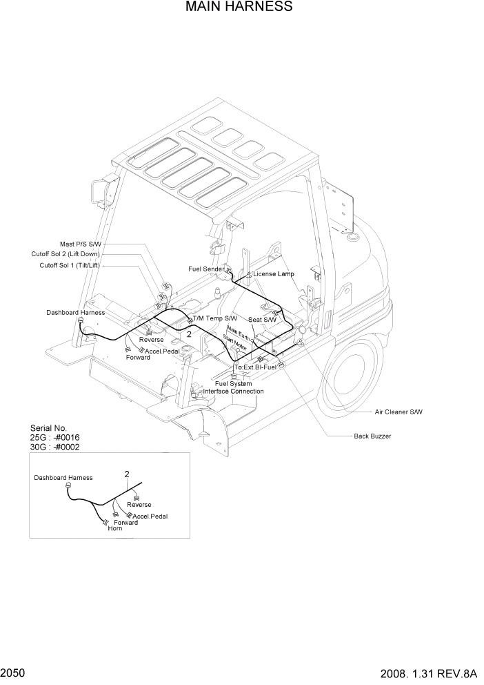 Схема запчастей Hyundai 20/25/30G-7 - PAGE 2050 FRAME HARNESS ЭЛЕКТРИЧЕСКАЯ СИСТЕМА