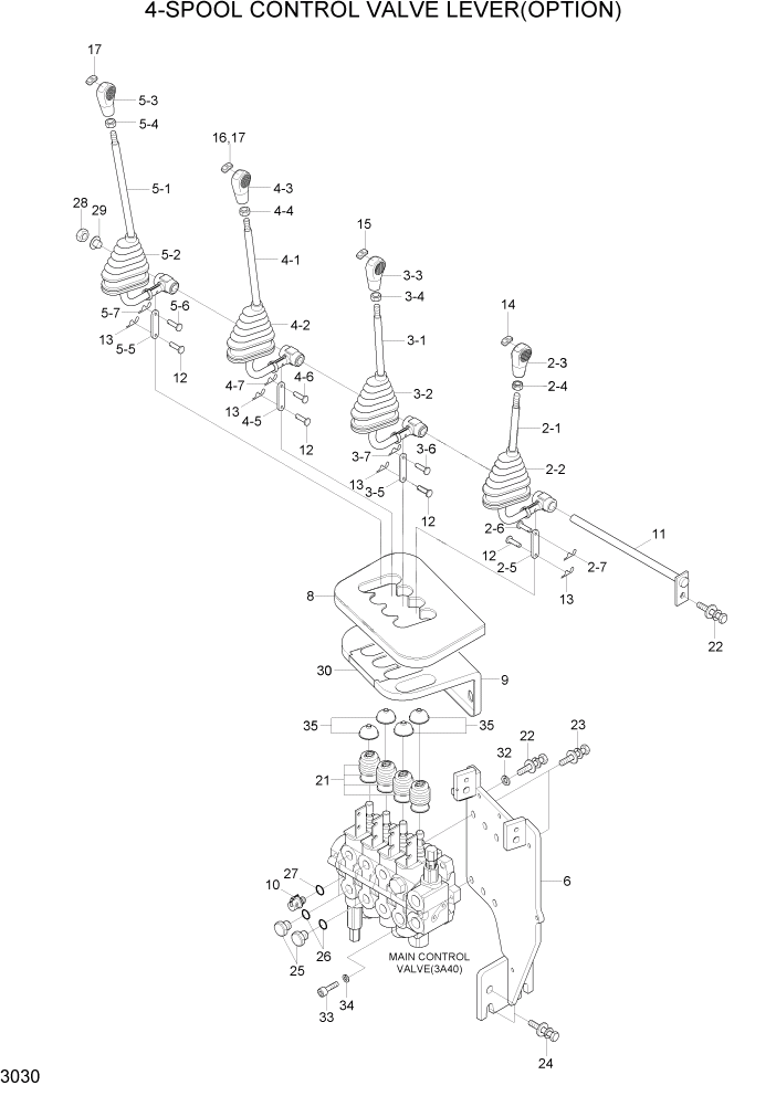 Схема запчастей Hyundai 20/25/30G-7 - PAGE 3030 4-SPOOL CONTROL VALVE LEVER(OPTION) ГИДРАВЛИЧЕСКАЯ СИСТЕМА