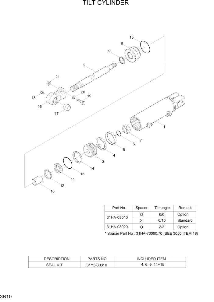 Схема запчастей Hyundai 20/25/30G-7 - PAGE 3B10 TILT CYLINDER ГИДРАВЛИЧЕСКАЯ СИСТЕМА