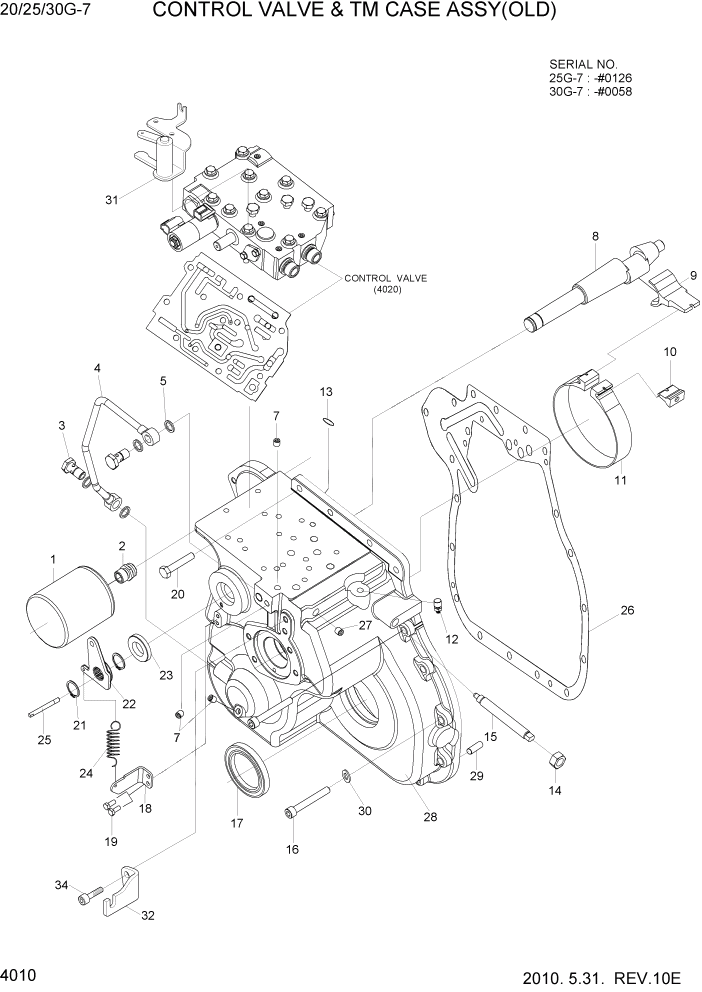 Схема запчастей Hyundai 20/25/30G-7 - PAGE 4010 CONTROL VALVE & TM CASE ASSY(OLD) СИЛОВАЯ СИСТЕМА