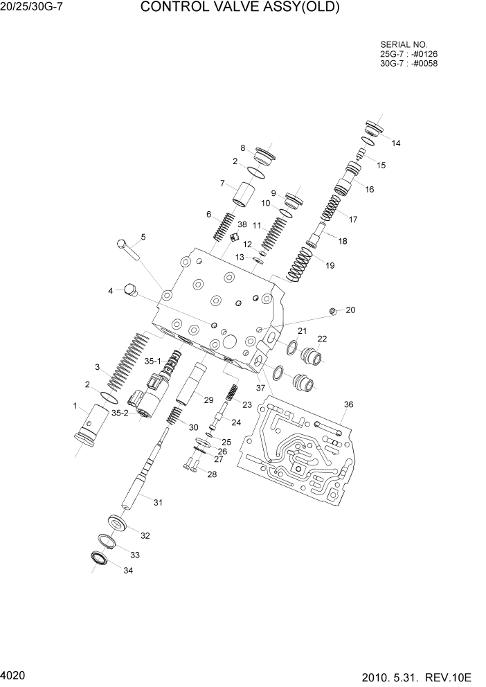 Схема запчастей Hyundai 20/25/30G-7 - PAGE 4020 CONTROL VALVE ASSY(OLD) СИЛОВАЯ СИСТЕМА