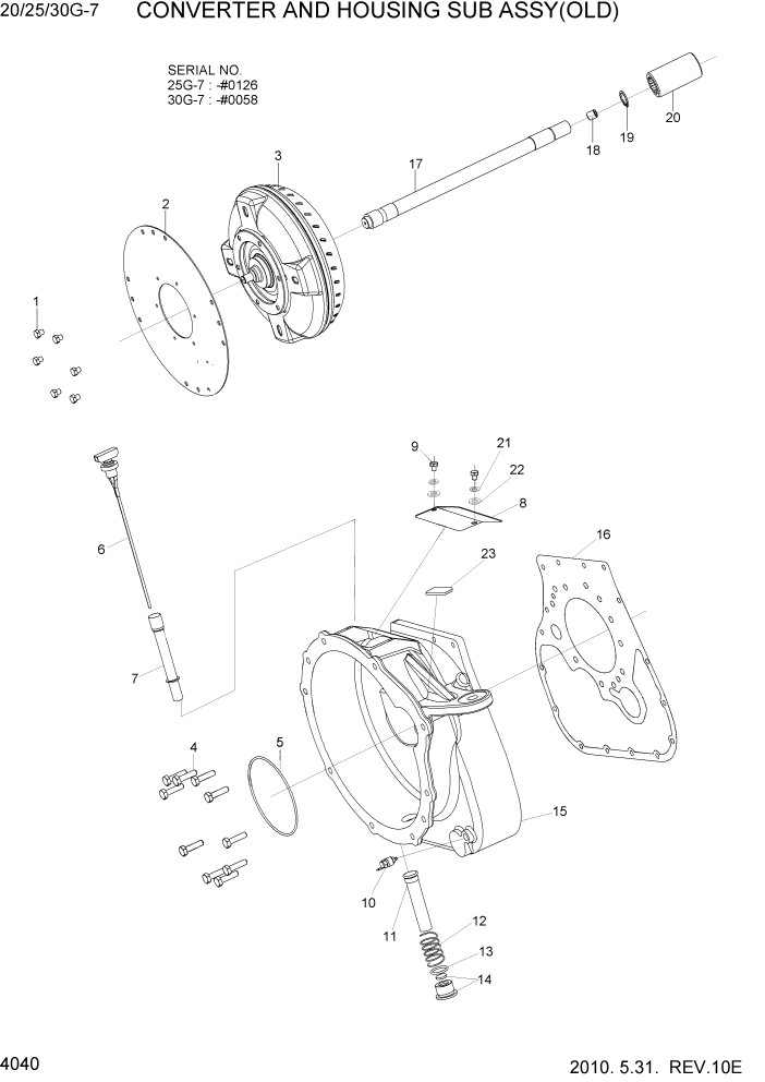 Схема запчастей Hyundai 20/25/30G-7 - PAGE 4040 CONVERTER & HOUSING SUB ASSY(OLD) СИЛОВАЯ СИСТЕМА