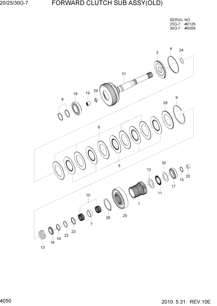 Схема запчастей Hyundai 20/25/30G-7 - PAGE 4050 FORWARD CLUTCH SUB ASSY(OLD) СИЛОВАЯ СИСТЕМА