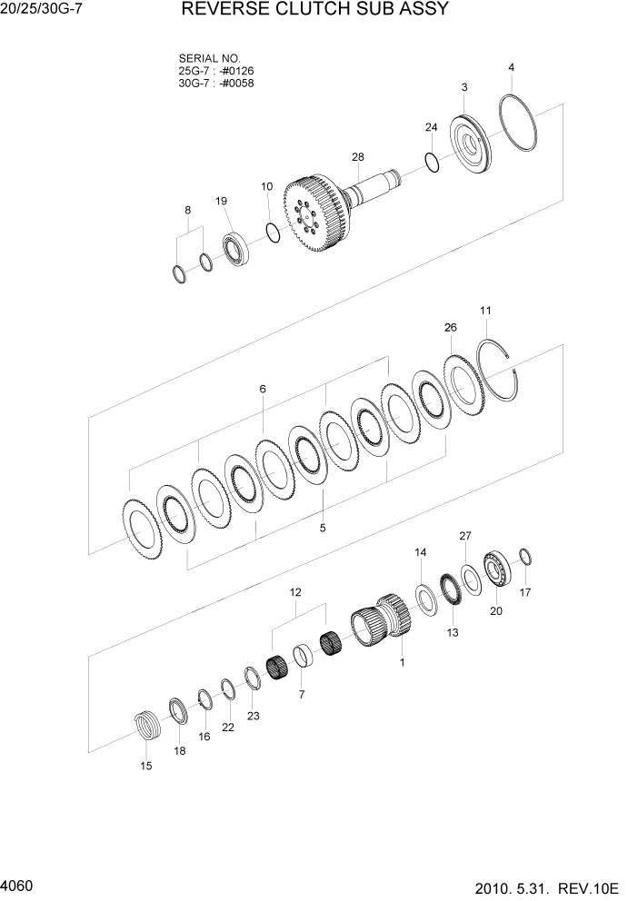 Схема запчастей Hyundai 20/25/30G-7 - PAGE 4060 REVERSE CLUTCH SUB ASSY(OLD) СИЛОВАЯ СИСТЕМА