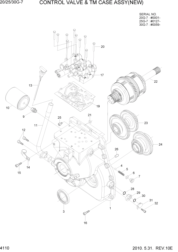 Схема запчастей Hyundai 20/25/30G-7 - PAGE 4110 CONTROL VALVE & TM CASE ASSY(NEW) СИЛОВАЯ СИСТЕМА