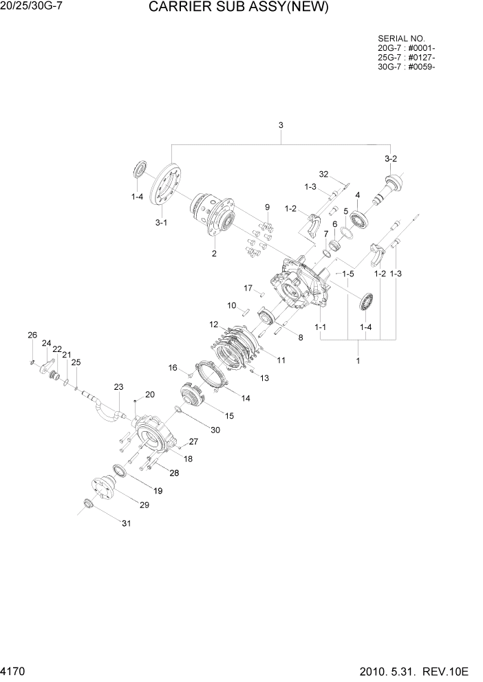 Схема запчастей Hyundai 20/25/30G-7 - PAGE 4170 CARRIER SUB ASSY(NEW) СИЛОВАЯ СИСТЕМА