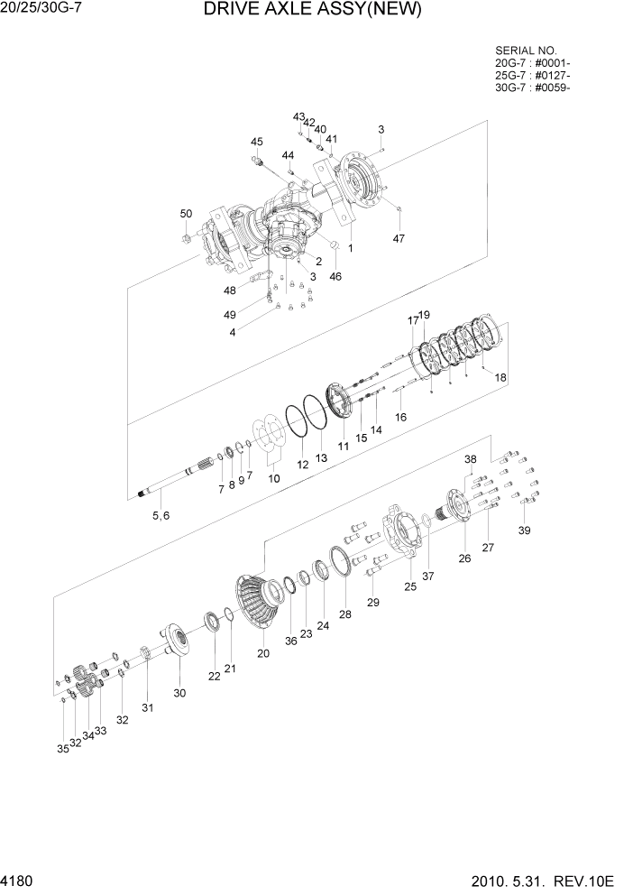 Схема запчастей Hyundai 20/25/30G-7 - PAGE 4180 DRIVE AXLE ASSY(NEW) СИЛОВАЯ СИСТЕМА