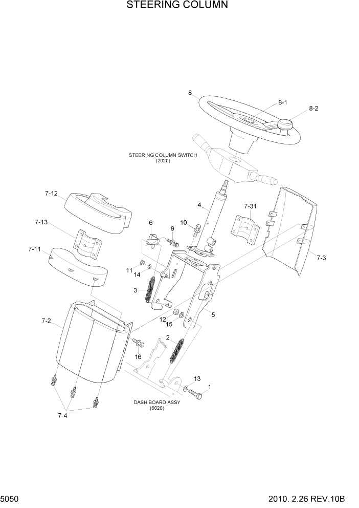 Схема запчастей Hyundai 20/25/30G-7 - PAGE 5050 STEERING COLUMN СИСТЕМА УПРАВЛЕНИЯ