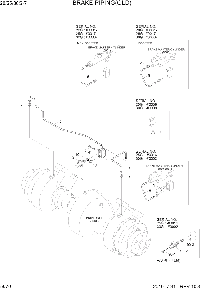 Схема запчастей Hyundai 20/25/30G-7 - PAGE 5070 BRAKE PIPING(OLD) СИСТЕМА УПРАВЛЕНИЯ