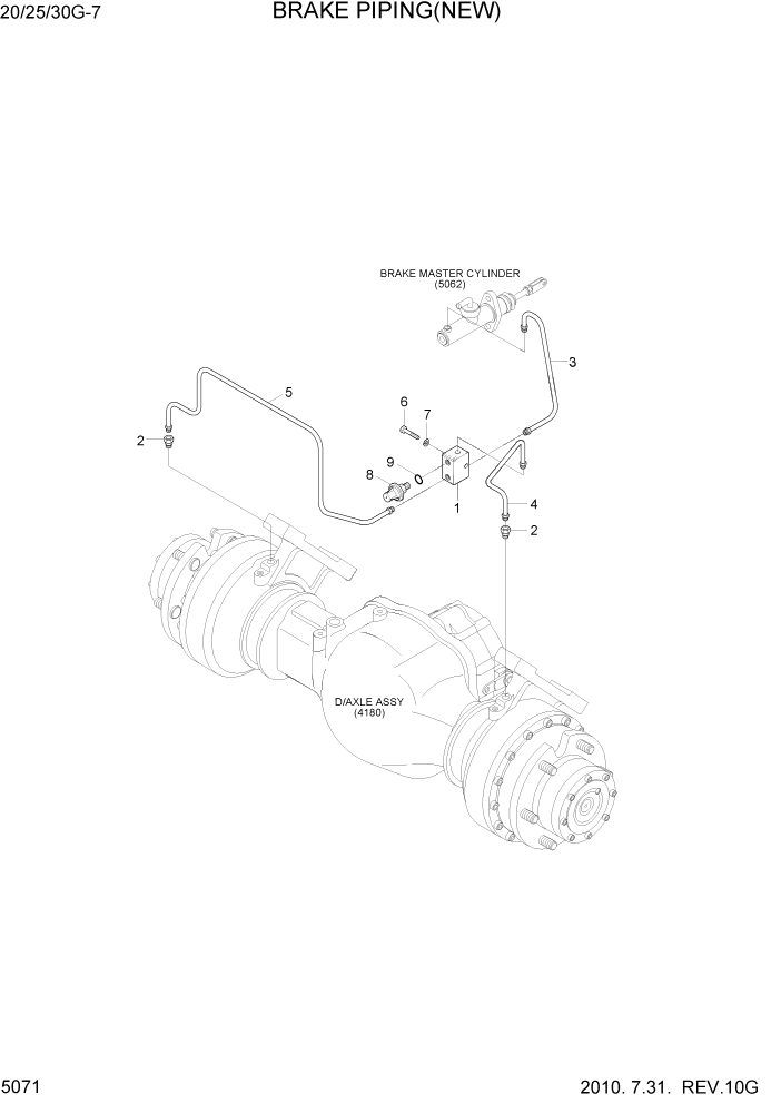 Схема запчастей Hyundai 20/25/30G-7 - PAGE 5071 BRAKE PIPING(NEW) СИСТЕМА УПРАВЛЕНИЯ