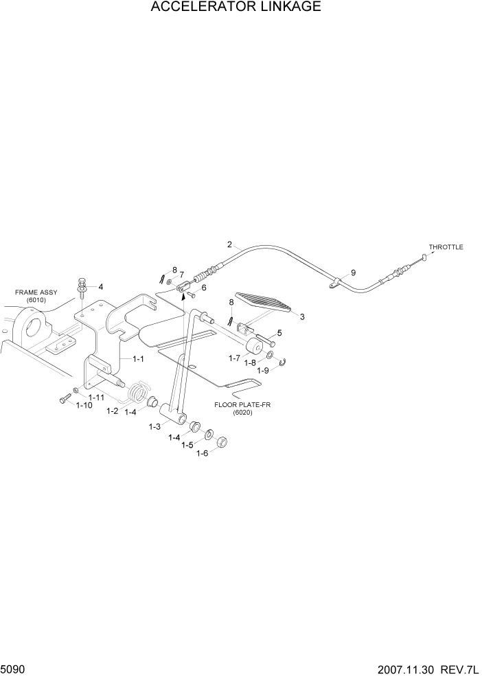 Схема запчастей Hyundai 20/25/30G-7 - PAGE 5090 ACCELERATOR LINKAGE СИСТЕМА УПРАВЛЕНИЯ