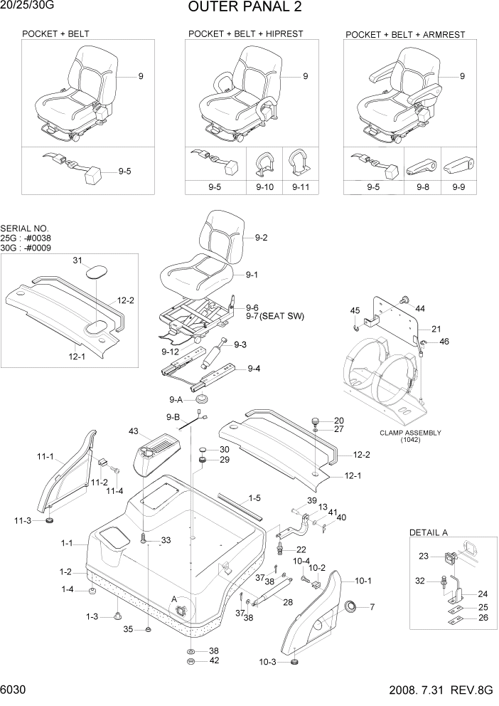 Схема запчастей Hyundai 20/25/30G-7 - PAGE 6030 OUTER PANEL 2 СТРУКТУРА