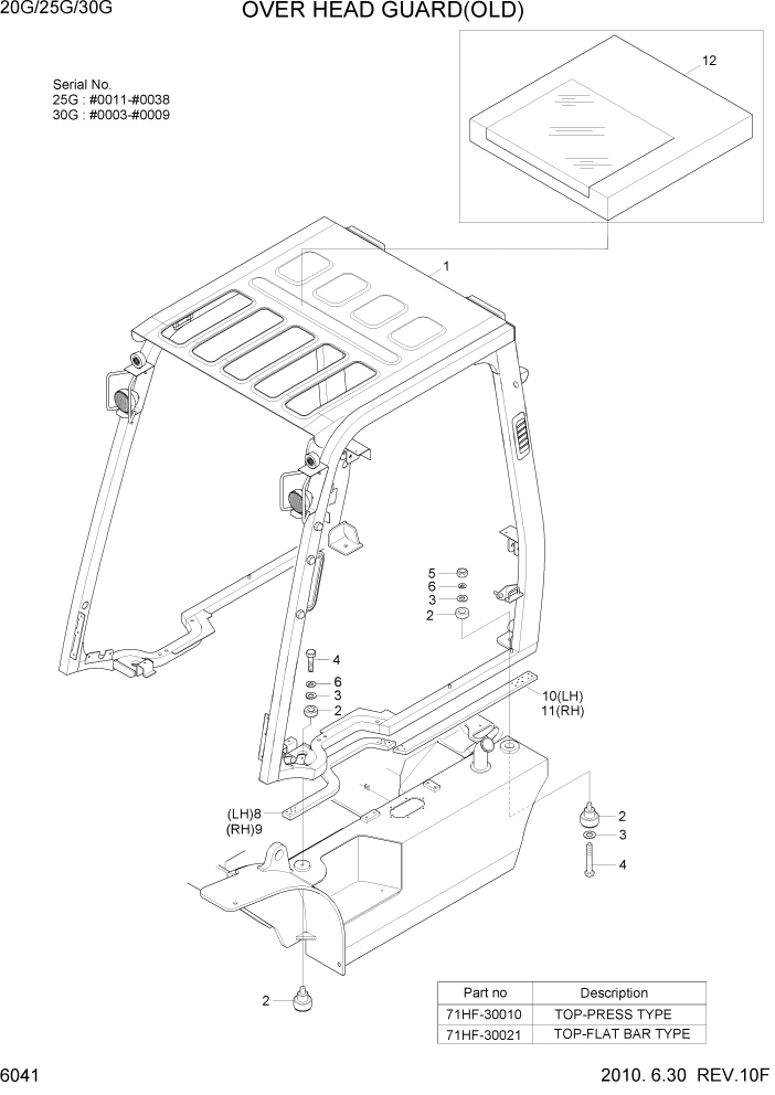 Схема запчастей Hyundai 20/25/30G-7 - PAGE 6041 OVER HEARD GUARD(OLD) СТРУКТУРА