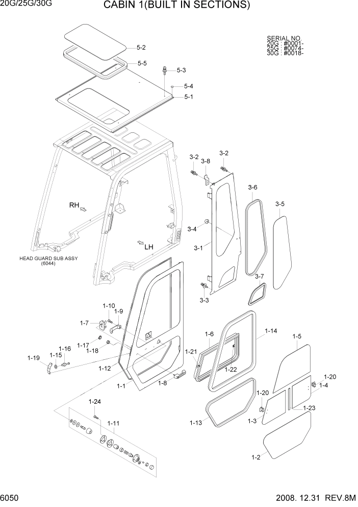 Схема запчастей Hyundai 20/25/30G-7 - PAGE 6050 CABIN 1(BUILT IN SECTION) СТРУКТУРА