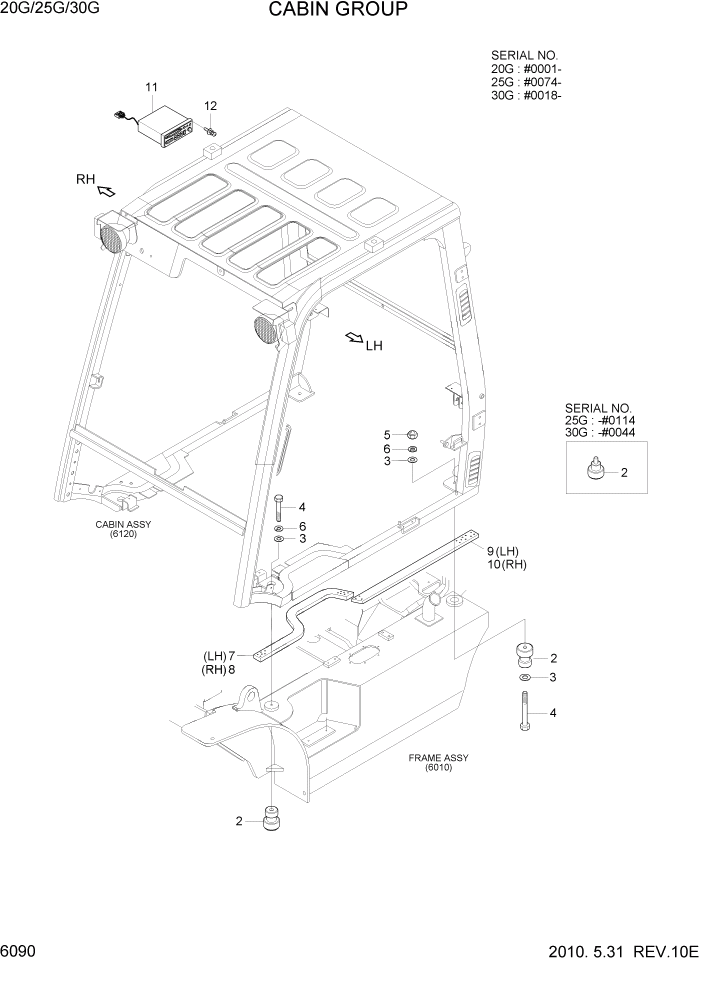 Схема запчастей Hyundai 20/25/30G-7 - PAGE 6110 CABIN GROUP СТРУКТУРА