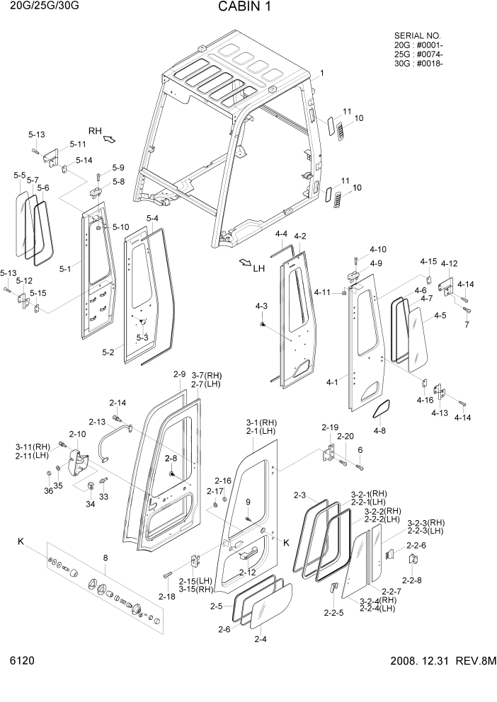 Схема запчастей Hyundai 20/25/30G-7 - PAGE 6120 CABIN 1 СТРУКТУРА