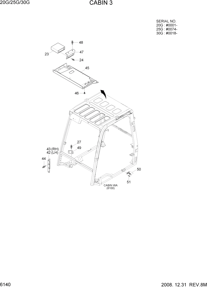 Схема запчастей Hyundai 20/25/30G-7 - PAGE 6140 CABIN 3 СТРУКТУРА