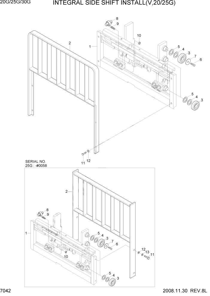 Схема запчастей Hyundai 20/25/30G-7 - PAGE 7042 INTEGRAL SIDE SHIFT INSTALL(V,20/25G) РАБОЧЕЕ ОБОРУДОВАНИЕ