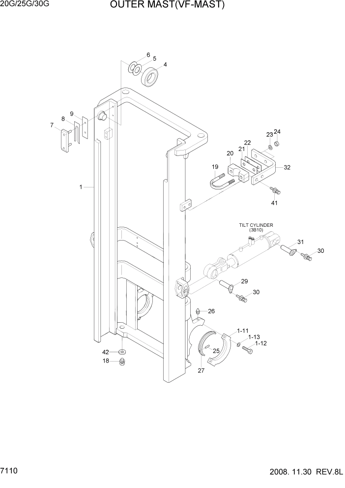 Схема запчастей Hyundai 20/25/30G-7 - PAGE 7110 OUTER MAST(VF-MAST) РАБОЧЕЕ ОБОРУДОВАНИЕ