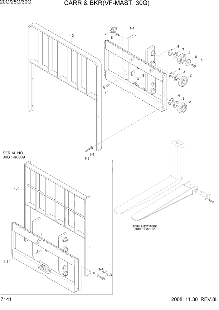 Схема запчастей Hyundai 20/25/30G-7 - PAGE 7141 CARRIAGE & BACKREST(VF-MAST,30G) РАБОЧЕЕ ОБОРУДОВАНИЕ