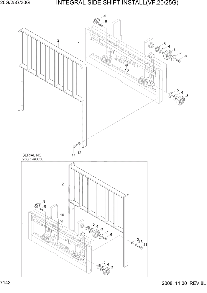 Схема запчастей Hyundai 20/25/30G-7 - PAGE 7142 INTEGRAL SIDE SHIFT INSTALL(VF,20/25G) РАБОЧЕЕ ОБОРУДОВАНИЕ