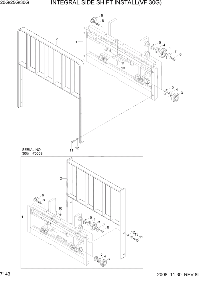 Схема запчастей Hyundai 20/25/30G-7 - PAGE 7143 INTEGRAL SIDE SHIFT INSTALL(VF,30G) РАБОЧЕЕ ОБОРУДОВАНИЕ