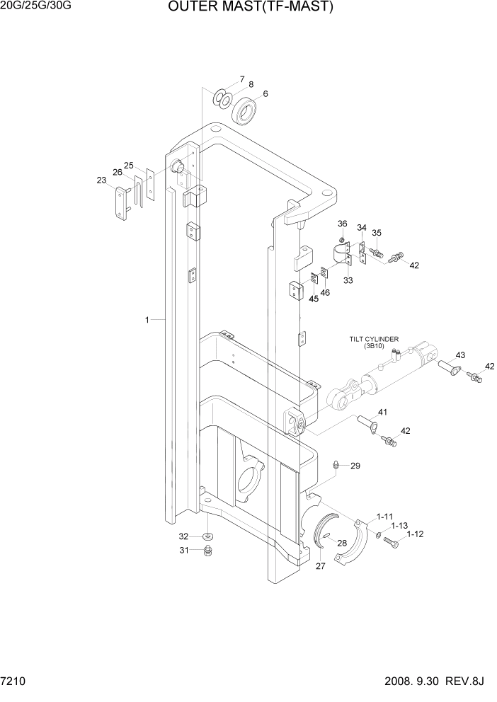 Схема запчастей Hyundai 20/25/30G-7 - PAGE 7210 OUTER MAST(TF-MAST) РАБОЧЕЕ ОБОРУДОВАНИЕ