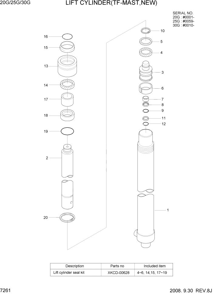 Схема запчастей Hyundai 20/25/30G-7 - PAGE 7261 LIFT CYLINDER(TF-MAST,NEW) РАБОЧЕЕ ОБОРУДОВАНИЕ