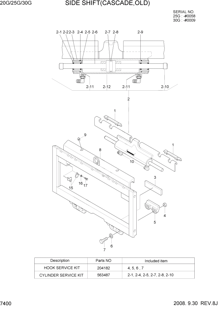 Схема запчастей Hyundai 20/25/30G-7 - PAGE 7400 SIDE SHIFT(CASCADE,OLD) РАБОЧЕЕ ОБОРУДОВАНИЕ