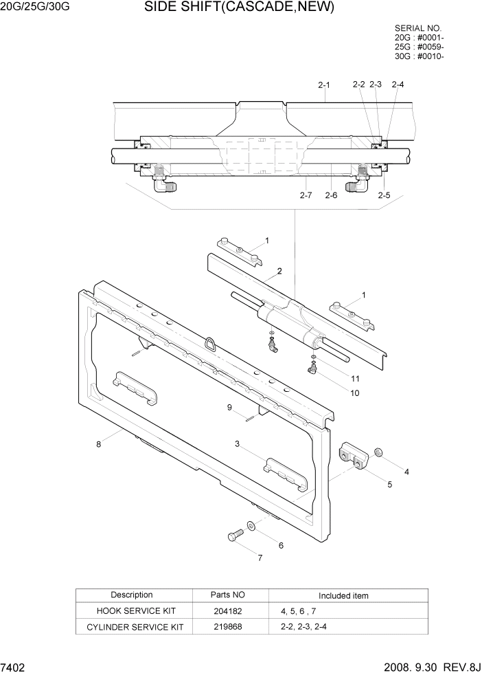 Схема запчастей Hyundai 20/25/30G-7 - PAGE 7402 SIDE SHIFT(CASCADE,NEW) РАБОЧЕЕ ОБОРУДОВАНИЕ