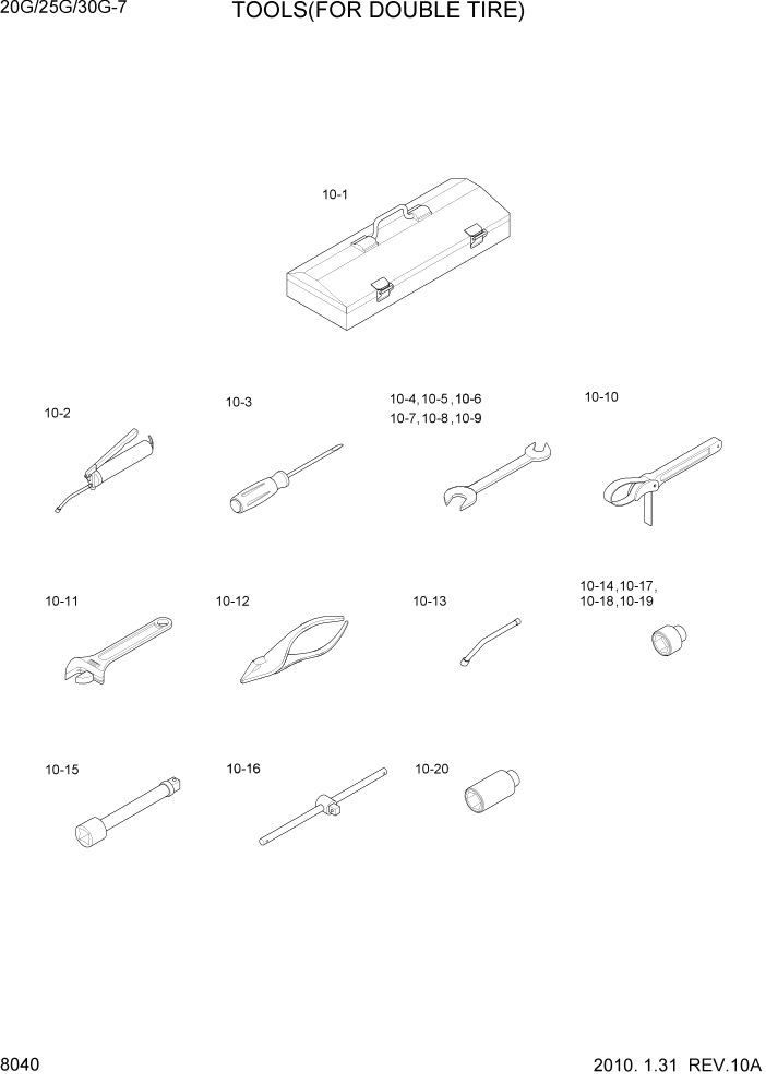 Схема запчастей Hyundai 20/25/30G-7 - PAGE 8040 TOOLS(FOR DOUBLE TIRE) ДРУГИЕ ЧАСТИ