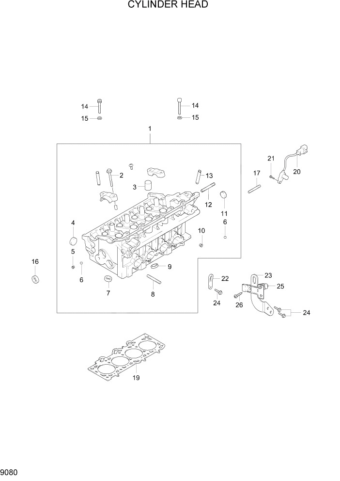 Схема запчастей Hyundai 20/25/30G-7 - PAGE 9080 CYLINDER HEAD ДВИГАТЕЛЬ БАЗА