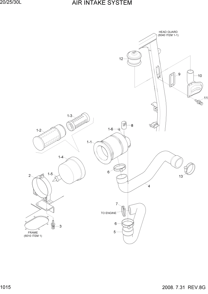 Схема запчастей Hyundai 20/25/30L-7 - PAGE 1015 AIR INTAKE SYSTEM СИСТЕМА ДВИГАТЕЛЯ