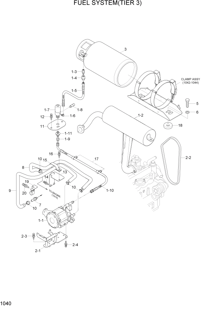 Схема запчастей Hyundai 20/25/30L-7 - PAGE 1040 FUEL SYSTEM(CERT) СИСТЕМА ДВИГАТЕЛЯ