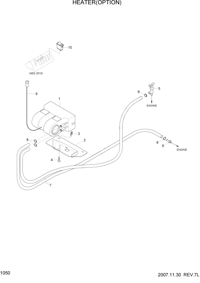 Схема запчастей Hyundai 20/25/30L-7 - PAGE 1050 HEATER(OPTION) СИСТЕМА ДВИГАТЕЛЯ