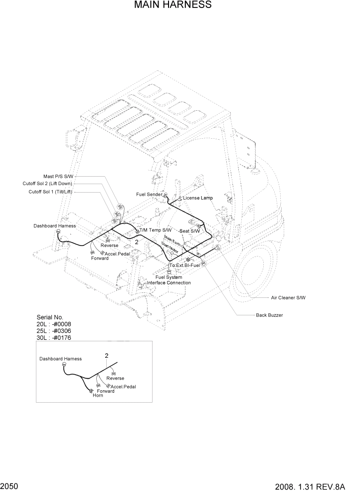 Схема запчастей Hyundai 20/25/30L-7 - PAGE 2050 FRAME HARNESS ЭЛЕКТРИЧЕСКАЯ СИСТЕМА