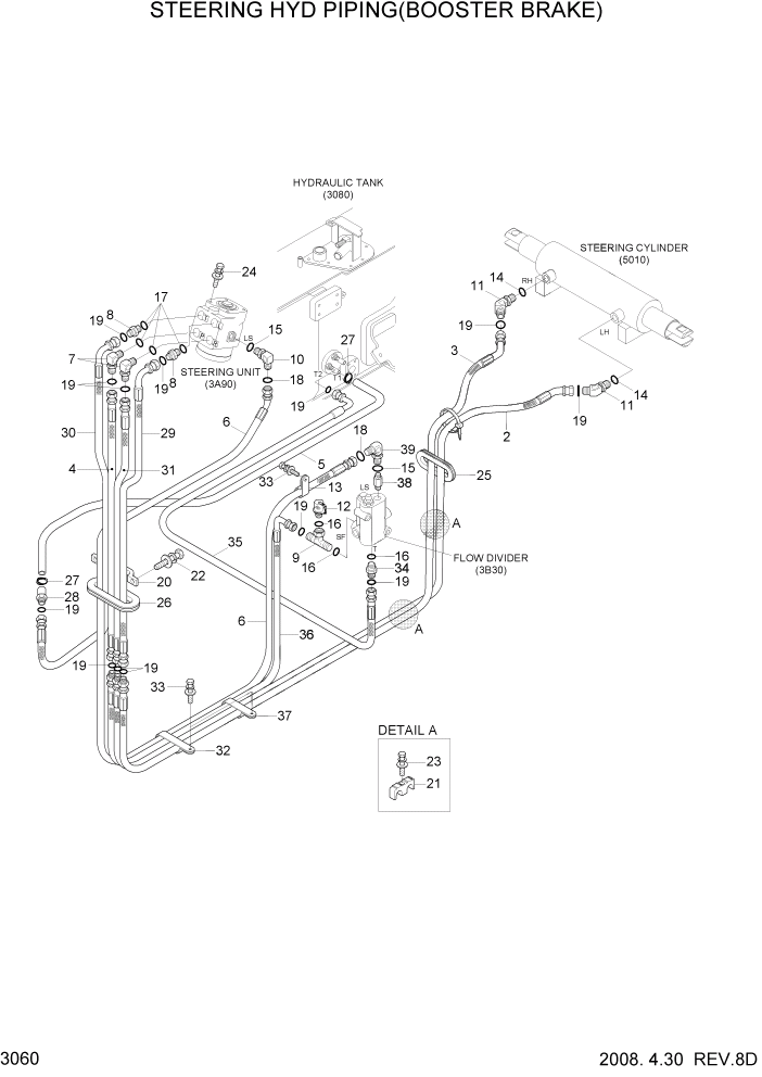 Схема запчастей Hyundai 20/25/30L-7 - PAGE 3060 STEERING HYD PIPING(BOOSTER BRAKE) ГИДРАВЛИЧЕСКАЯ СИСТЕМА