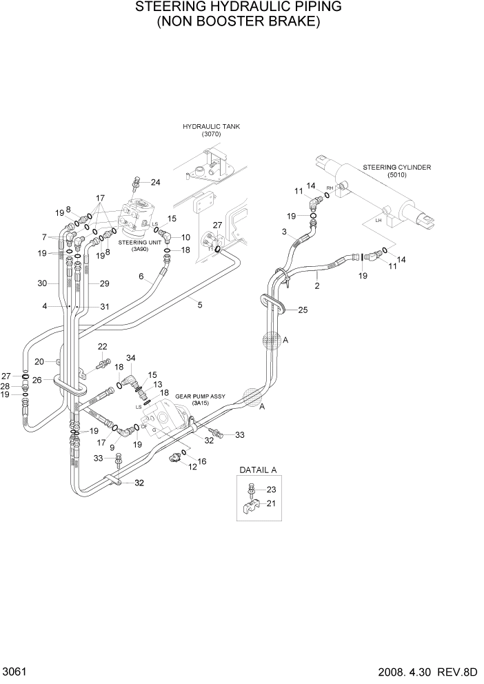 Схема запчастей Hyundai 20/25/30L-7 - PAGE 3061 STEERING HYD PIPING(NON BOOSTER BRAKE) ГИДРАВЛИЧЕСКАЯ СИСТЕМА