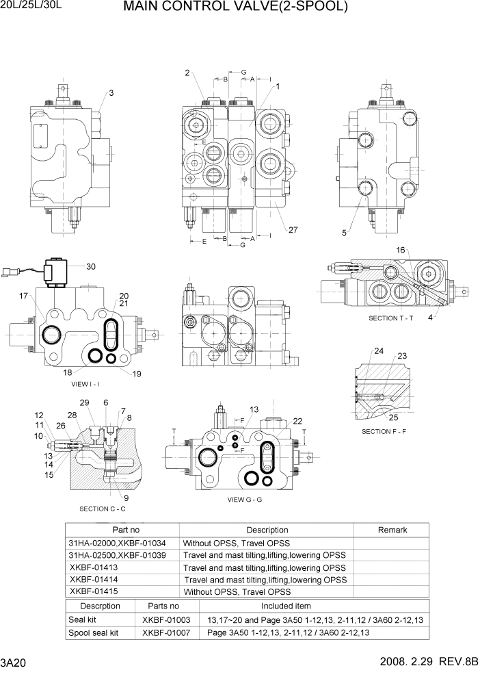 Схема запчастей Hyundai 20/25/30L-7 - PAGE 3A20 MAIN CONTROL VALVE(2-SPOOL) ГИДРАВЛИЧЕСКАЯ СИСТЕМА