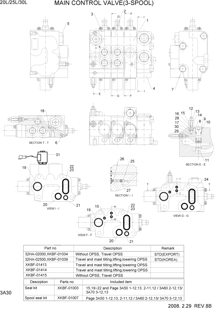 Схема запчастей Hyundai 20/25/30L-7 - PAGE 3A30 MAIN CONTROL VALVE(3-SPOOL) ГИДРАВЛИЧЕСКАЯ СИСТЕМА