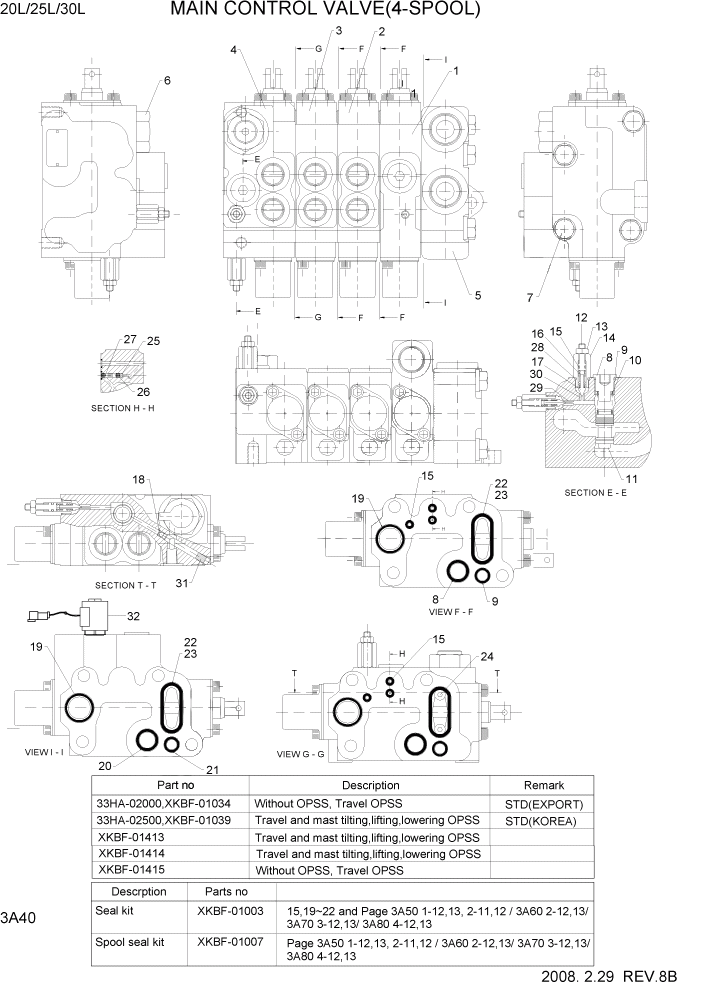 Схема запчастей Hyundai 20/25/30L-7 - PAGE 3A40 MAIN CONTROL VALVE(4-SPOOL) ГИДРАВЛИЧЕСКАЯ СИСТЕМА