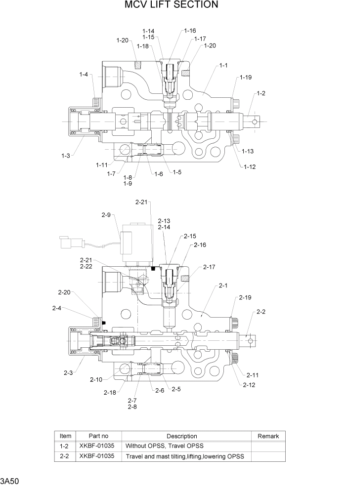 Схема запчастей Hyundai 20/25/30L-7 - PAGE 3A50 MCV LIFT SECTION ГИДРАВЛИЧЕСКАЯ СИСТЕМА